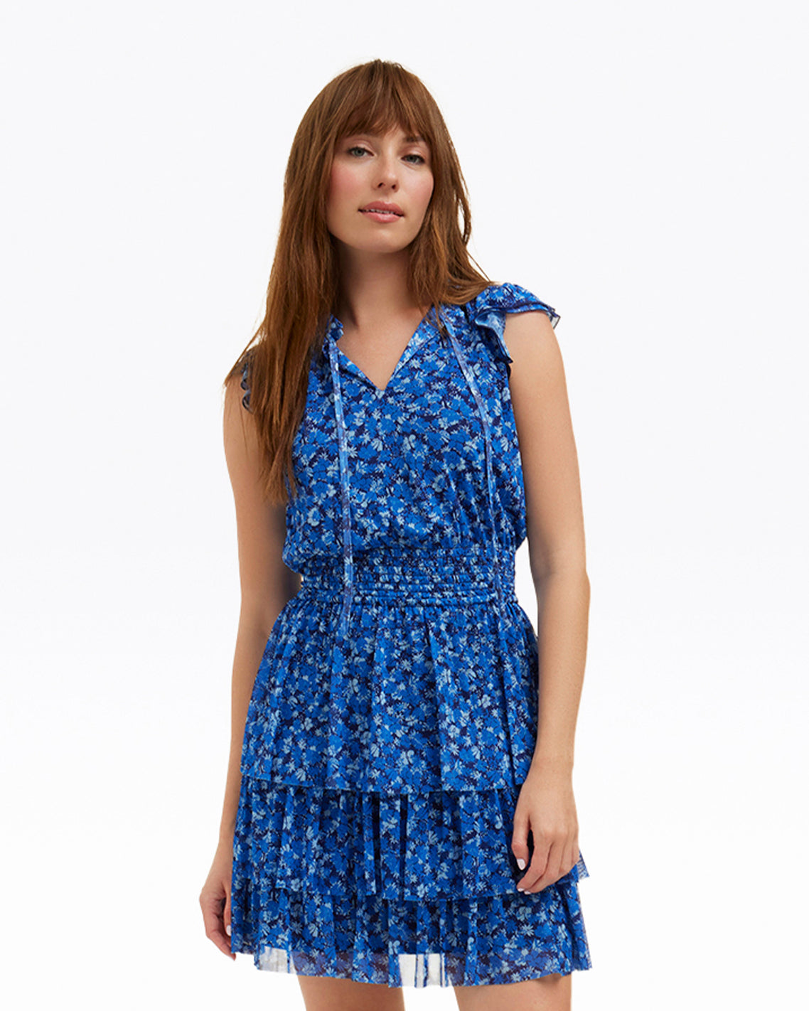 Alana Tiered Dress in Blue Scattered Ditsy Draper James Alana Tiered Dress in Blue Scattered Ditsy Draper James