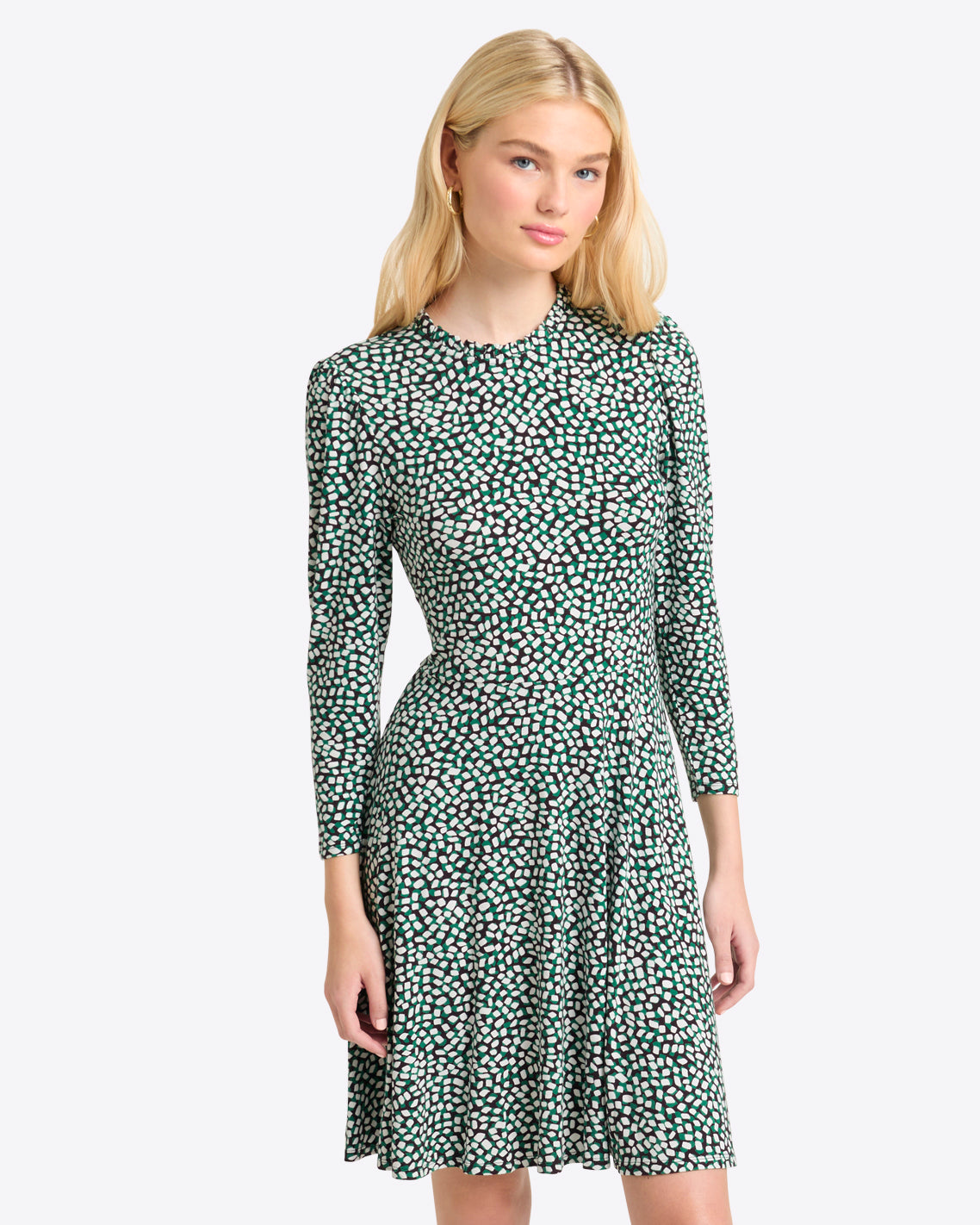 Julia Mini Dress in Green Square Dot