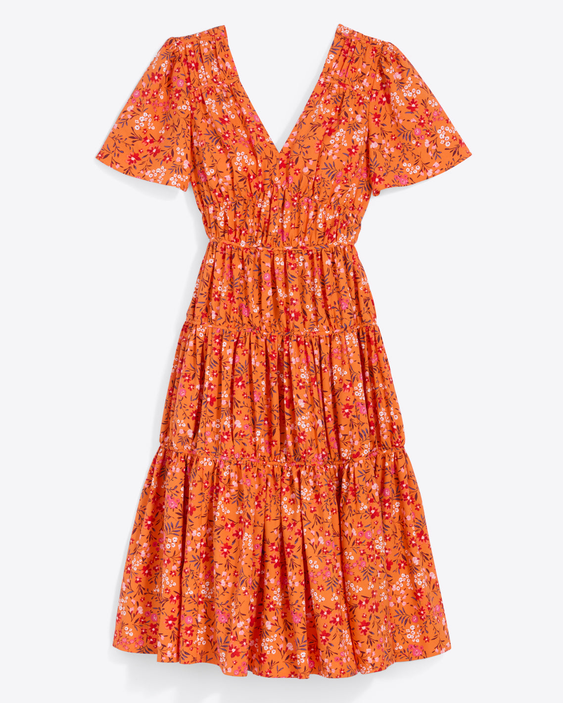 Margo Flutter Sleeve Dress in Apricot Pansy Floral