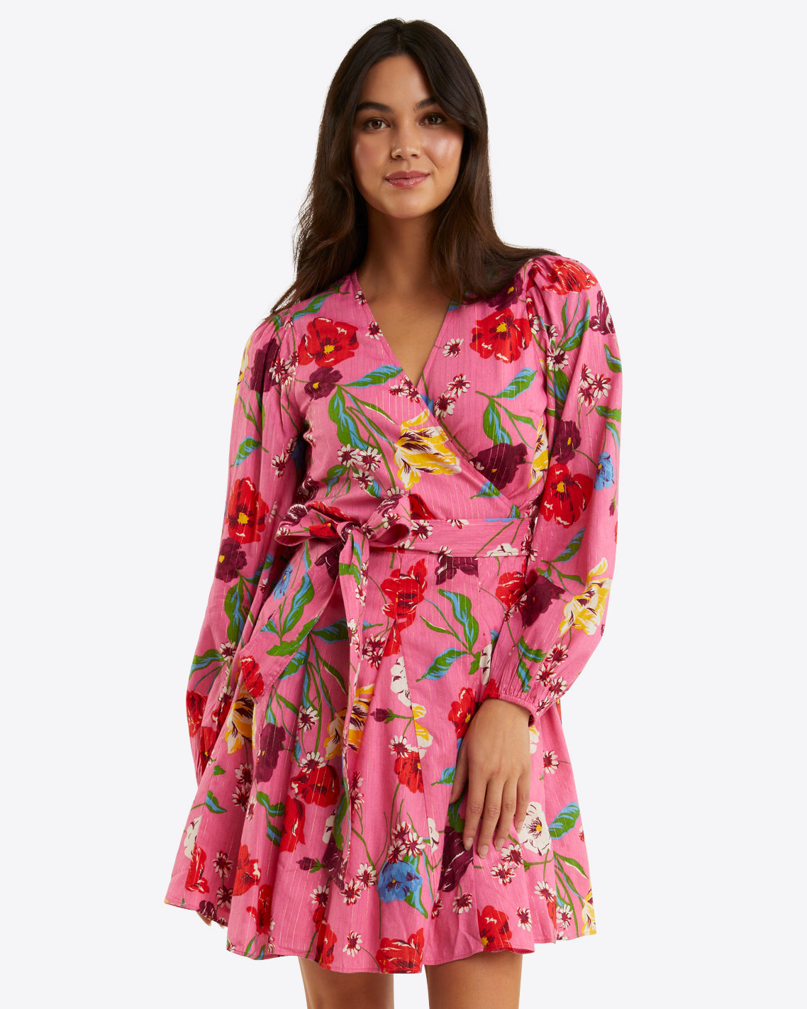 Jordan Long-Sleeve Wrap Dress in Lurex Stripe Draper James Jordan Long-Sleeve Wrap Dress in Lurex Stripe Draper James