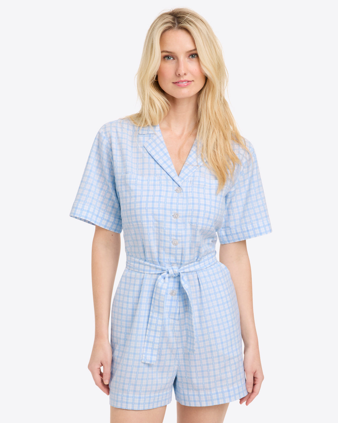 Tie Waist Romper in Cotton Dobby | Draper James Rompers Tie Waist Romper in Cotton Dobby | Draper James Rompers