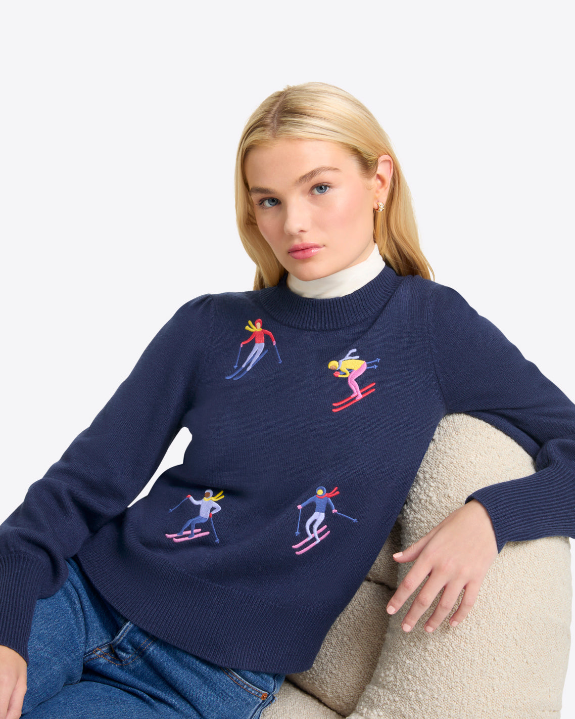 Crewneck Sweater in Embroidered Skier