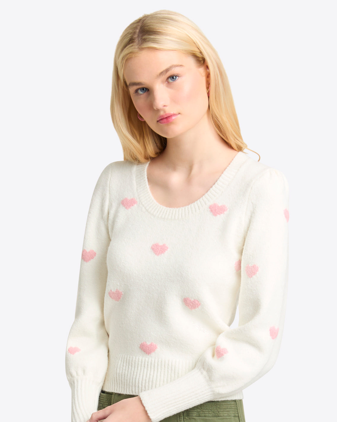 Puff Sleeve Heart Sweater in White – Draper James