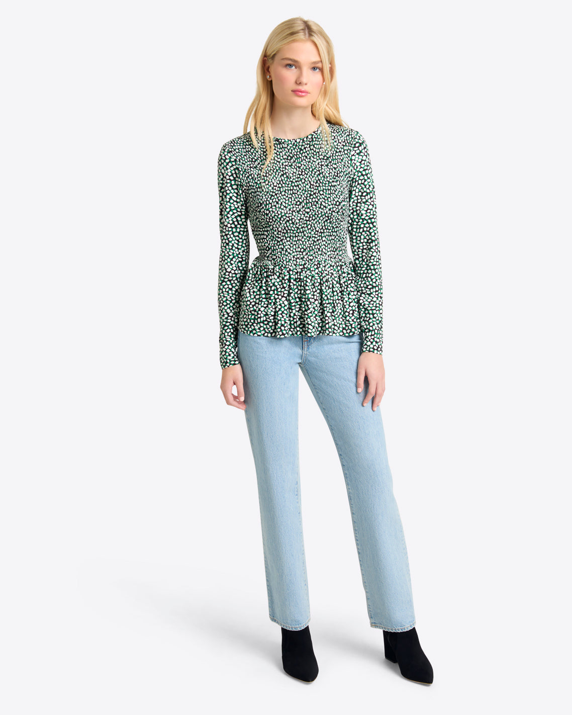 Abby Top in Green Square Dot