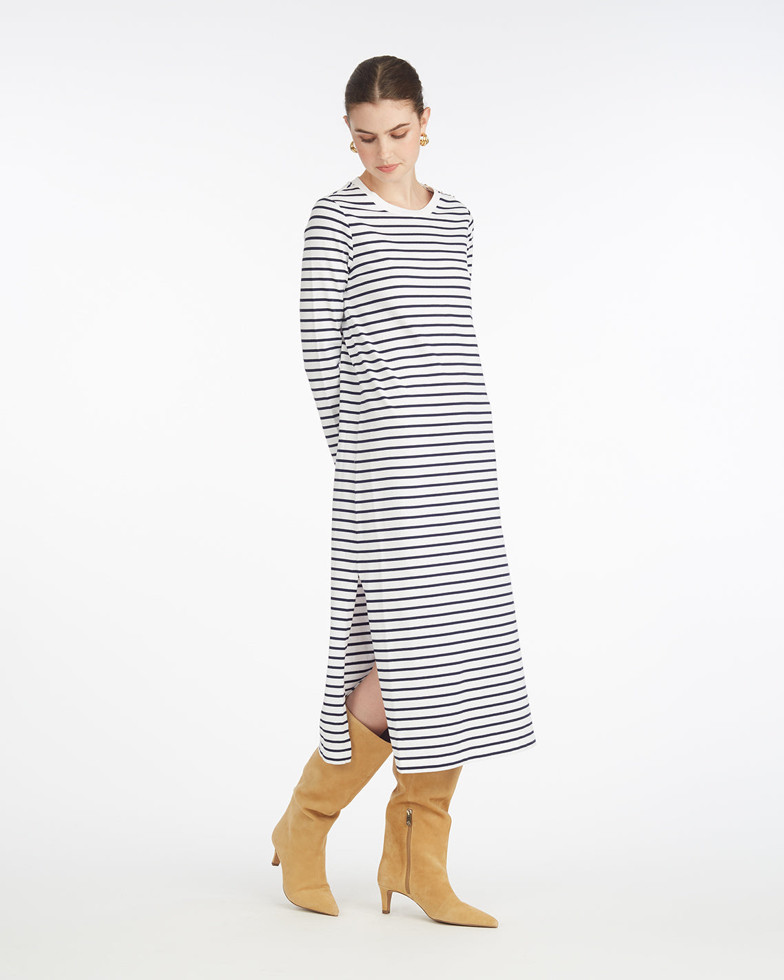 Sheryl Long Sleeve Dress in Cotton White Nautical Stripe / L Sheryl Long Sleeve Dress in Cotton White Nautical Stripe / L