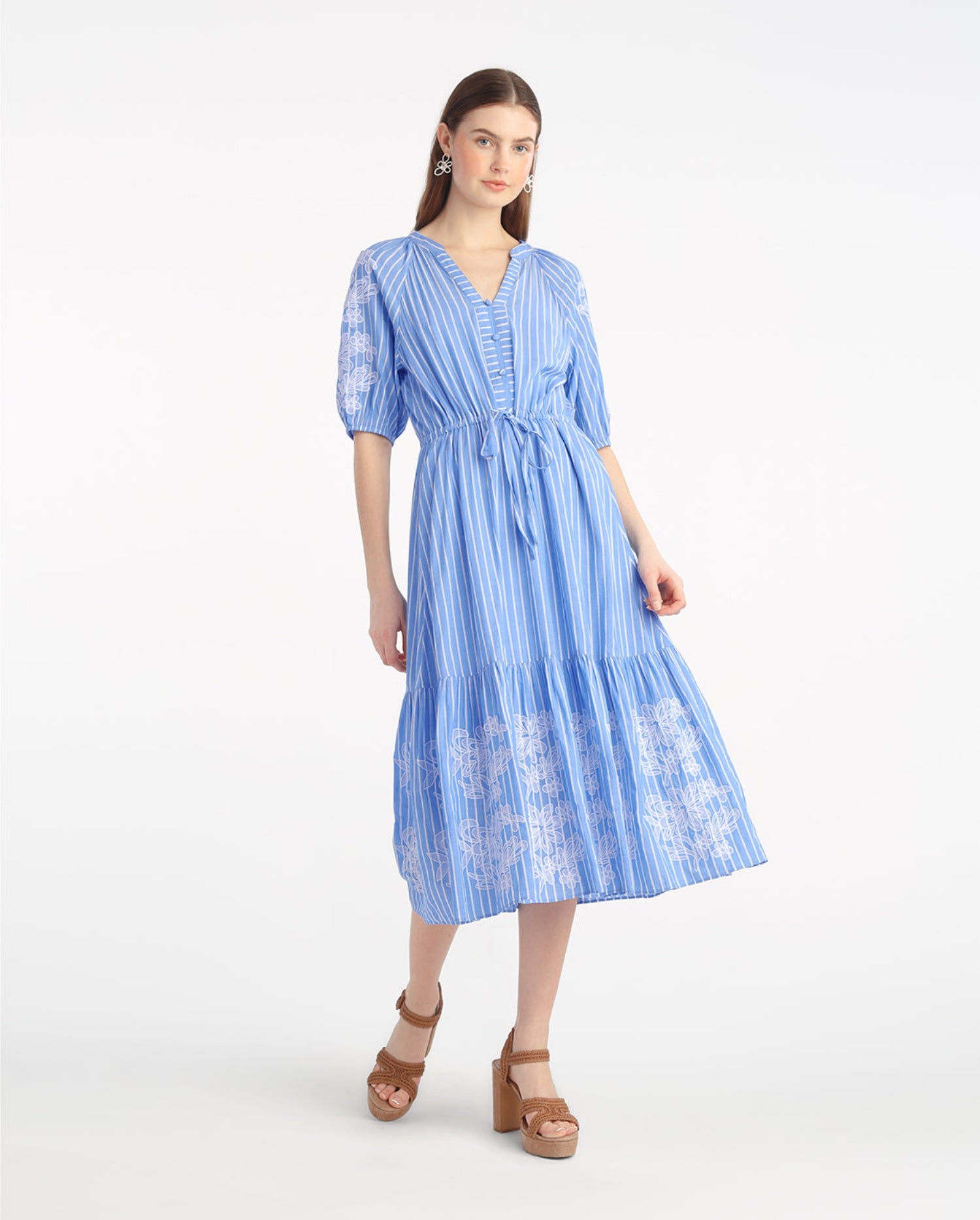 Draper James Martina Midi Dress With Floral Embroidery Draper James Martina Midi Dress With Floral Embroidery