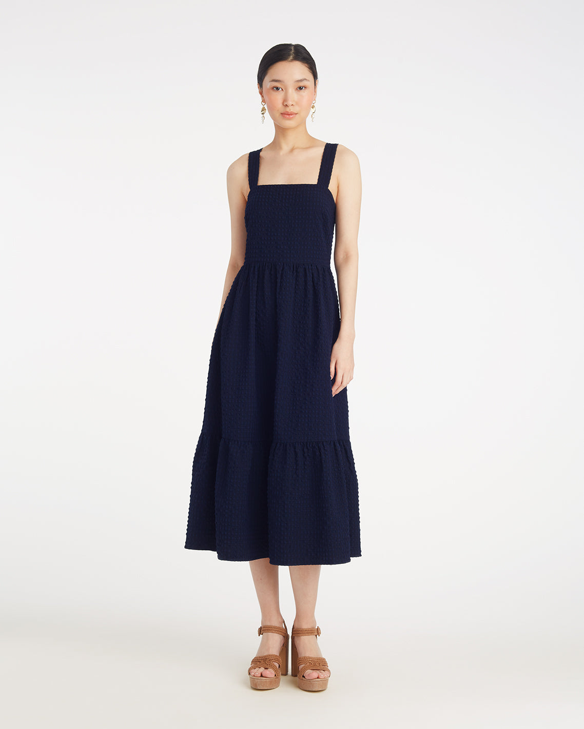 Blake Midi Dress in Seersucker | Color - Nassau Navy / L | Draper James Blake Midi Dress in Seersucker | Color - Nassau Navy / L | Draper James