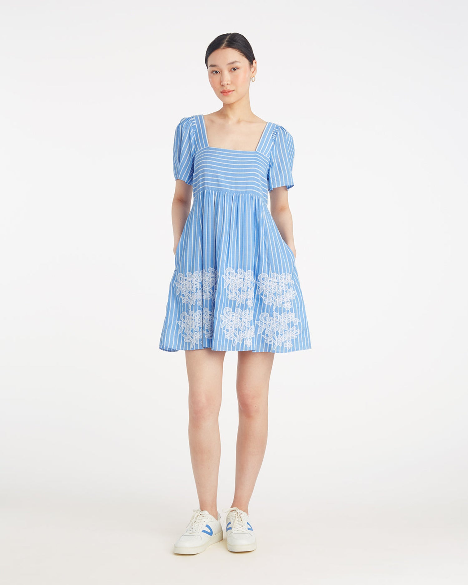 Draper James Dottie Babydoll Dress With Floral Embroidery Draper James Dottie Babydoll Dress With Floral Embroidery