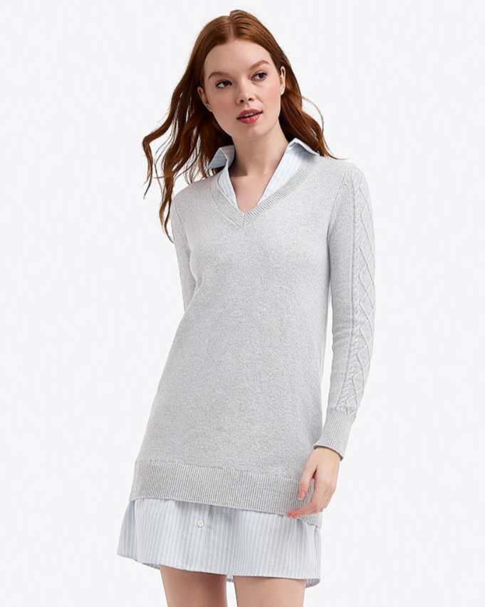 Collared Combo Sweaterdress | Color - Grey / L | Draper James Collared Combo Sweaterdress | Color - Grey / L | Draper James