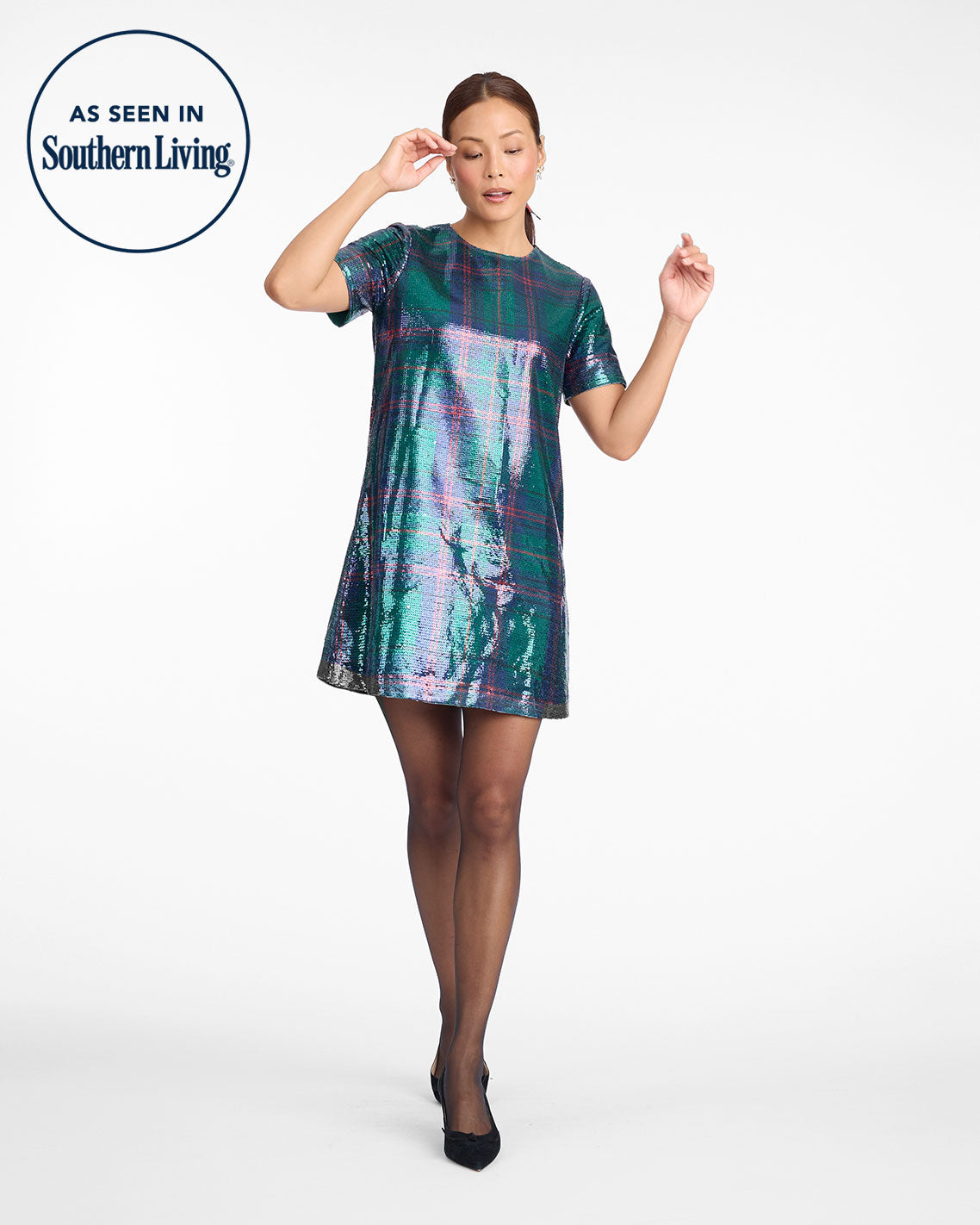 Fable Mini Dress in Plaid Sequins | Color - Plaid Sequins / M | Draper James Fable Mini Dress in Plaid Sequins | Color - Plaid Sequins / M | Draper James