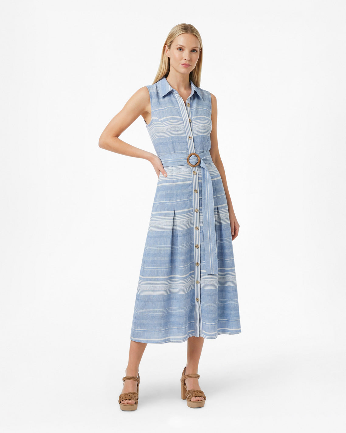 Vera Sleeveless Midi Dress in Stripe Vera Sleeveless Midi Dress in Stripe