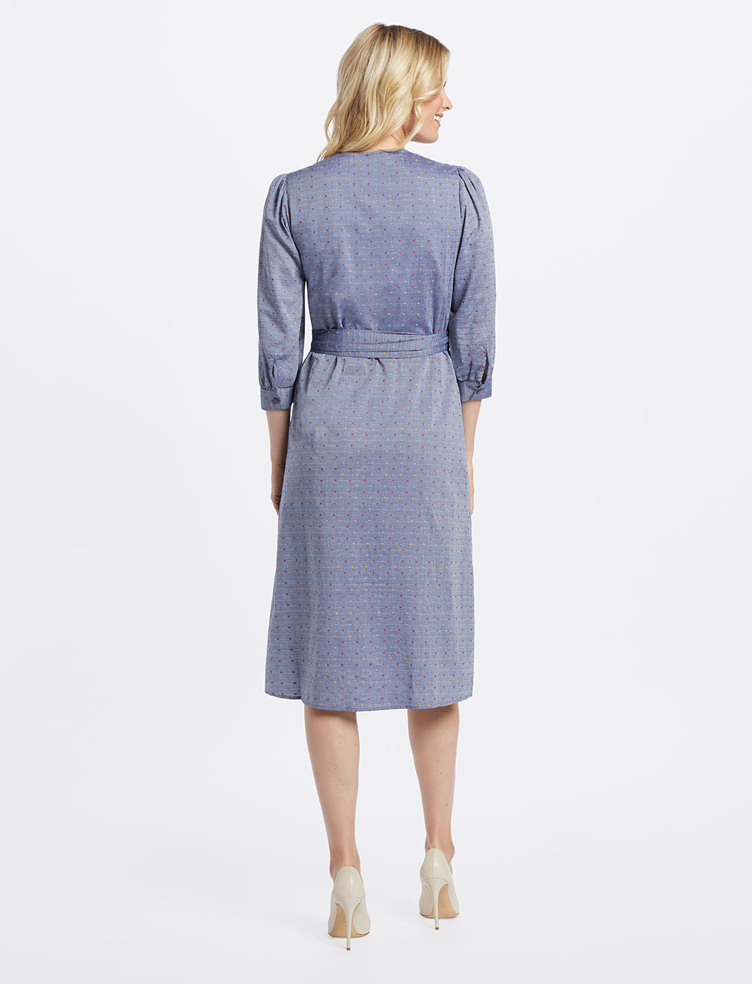Embroidered Dot Chambray Wrap Dress