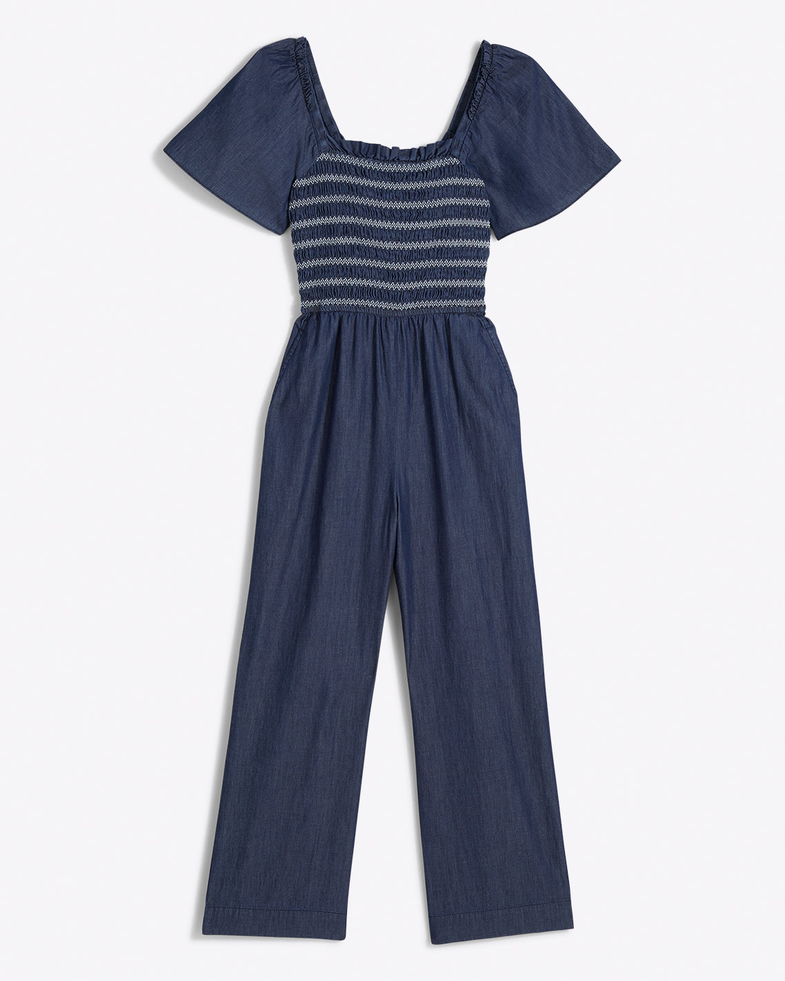 Smocked Chambray Jumpsuit