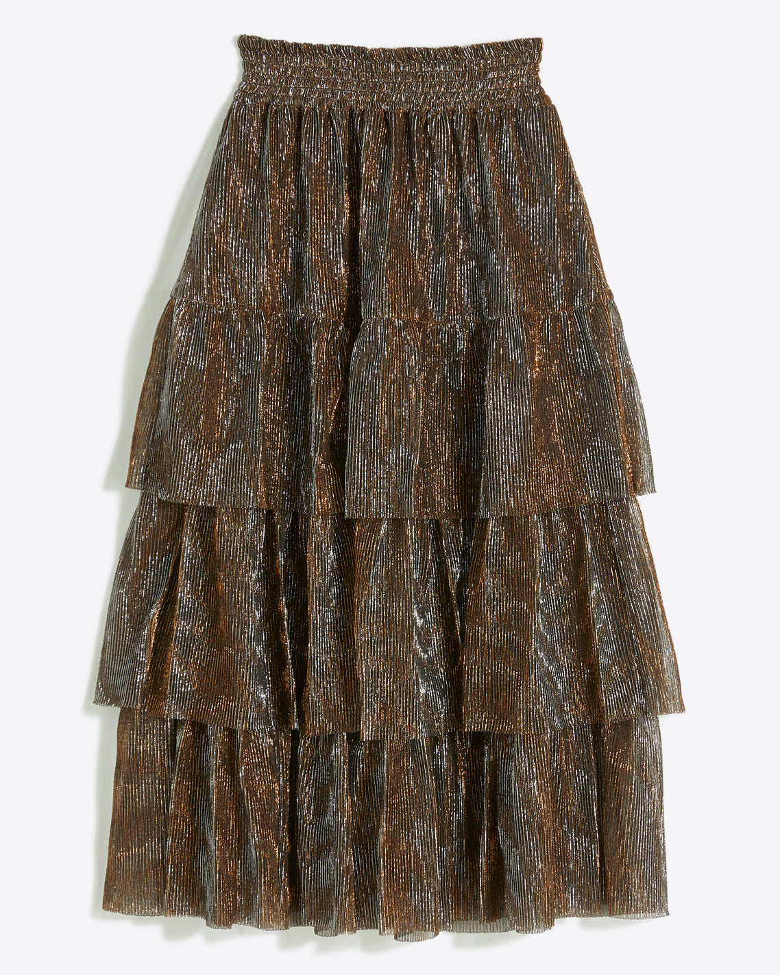 Tiered Midi Skirt in Lurex Plissé