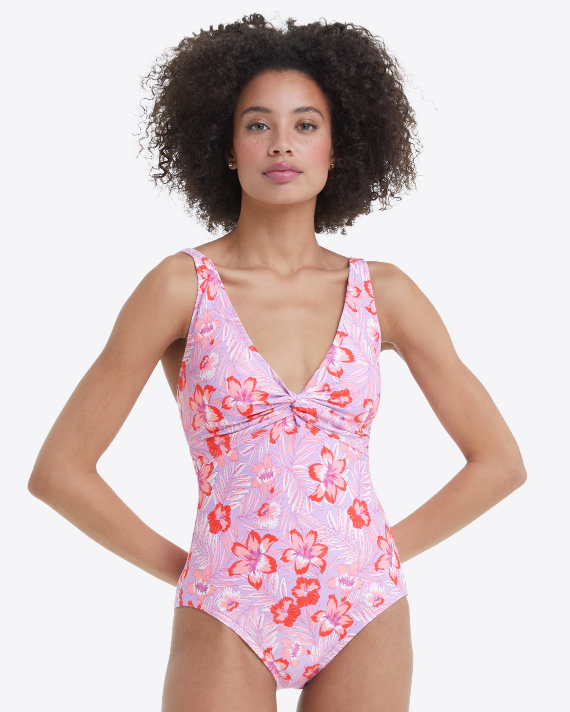 Twist Front One Piece Swimsuit in Floral Scallop