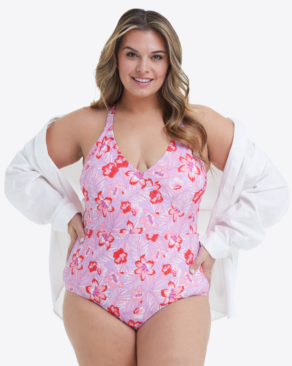 One Piece Swimsuit in Floral Scallop