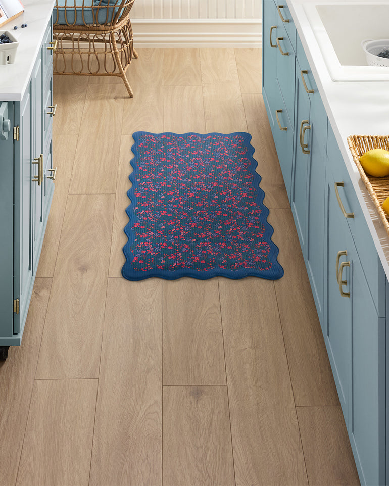 Navy Field Flowers Scallop Edge Kitchen Mat