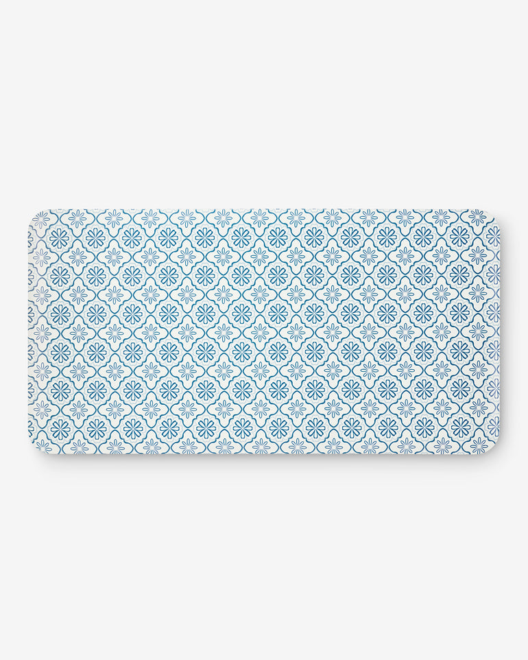 Geometric Floral Kitchen Mat in Blue