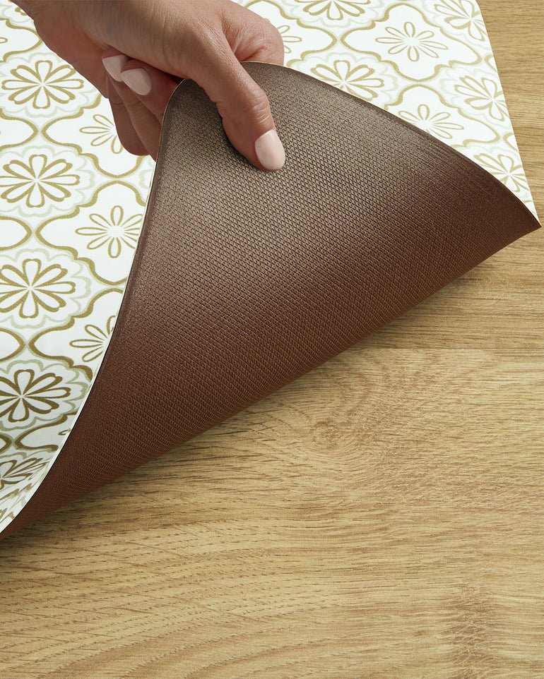 Geometric Floral Kitchen Mat in Natural