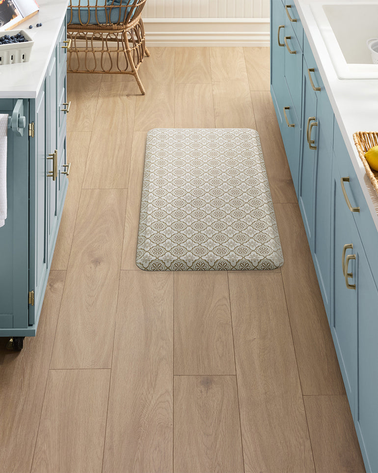 Geometric Floral Kitchen Mat in Natural