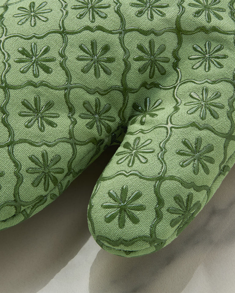 Geometric Floral Silicone Oven Mitt Set in Seafoam