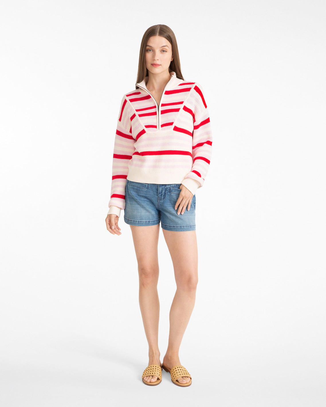 Quarter Zip Sweater in Mixed Stripe