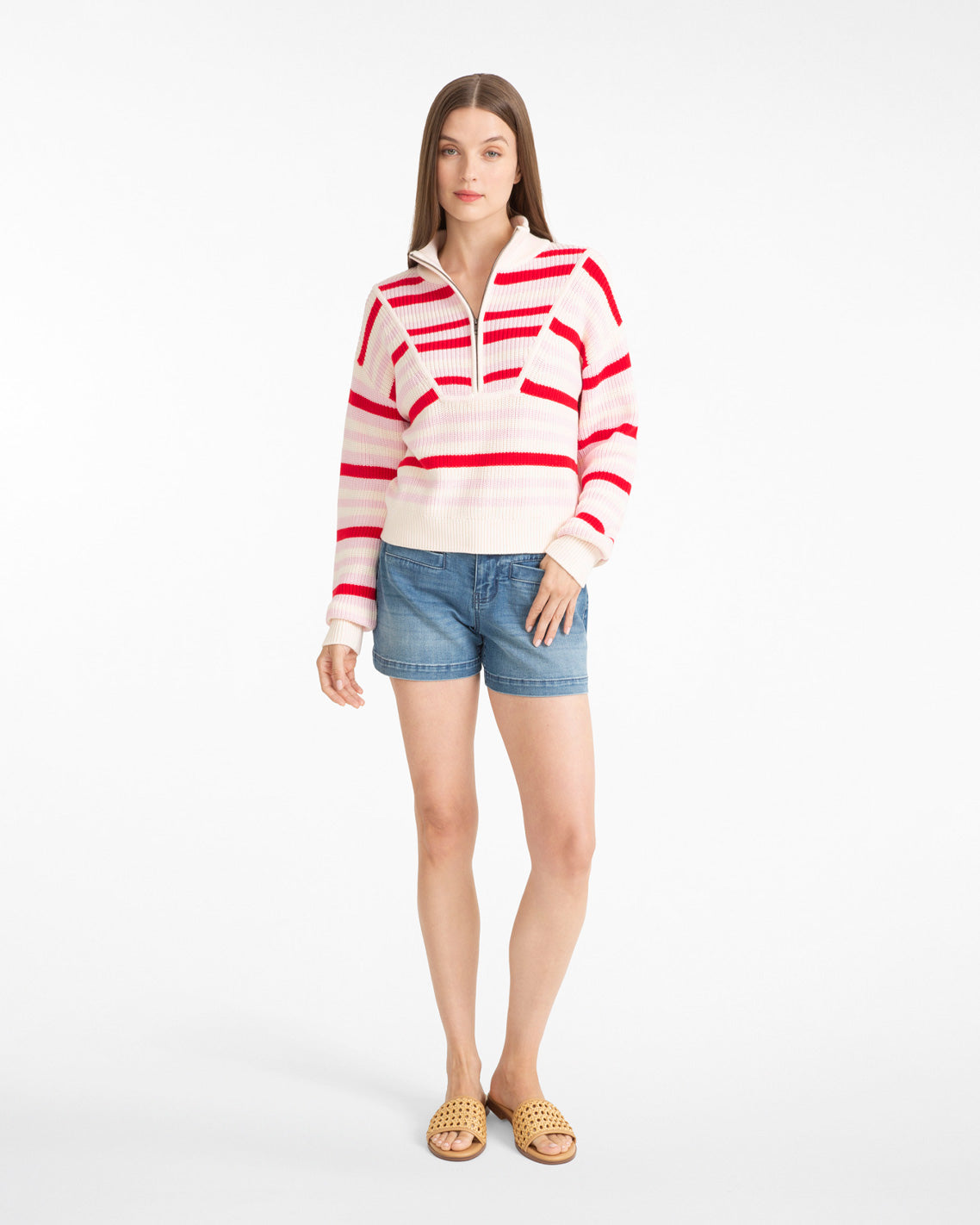 Quarter Zip Sweater in Mixed Stripe
