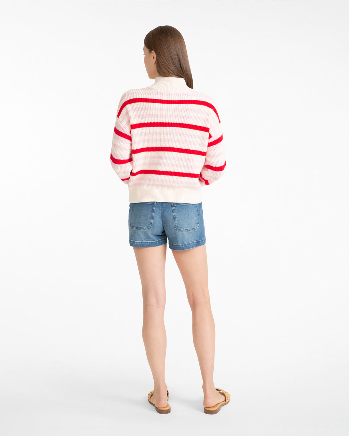 Quarter Zip Sweater in Mixed Stripe