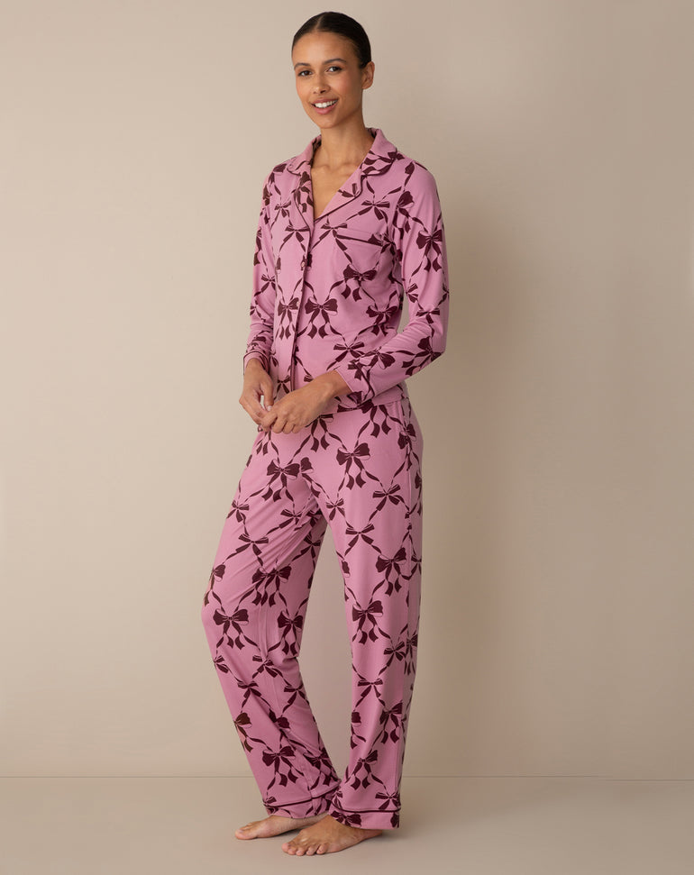 Linda Long–Sleeve Pajama Set in Trellis Bow