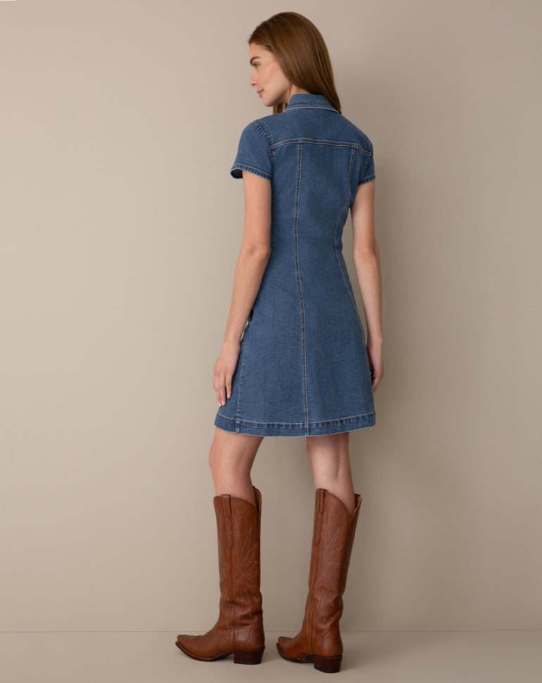 Lydia Denim Mini Dress in Medium Wash