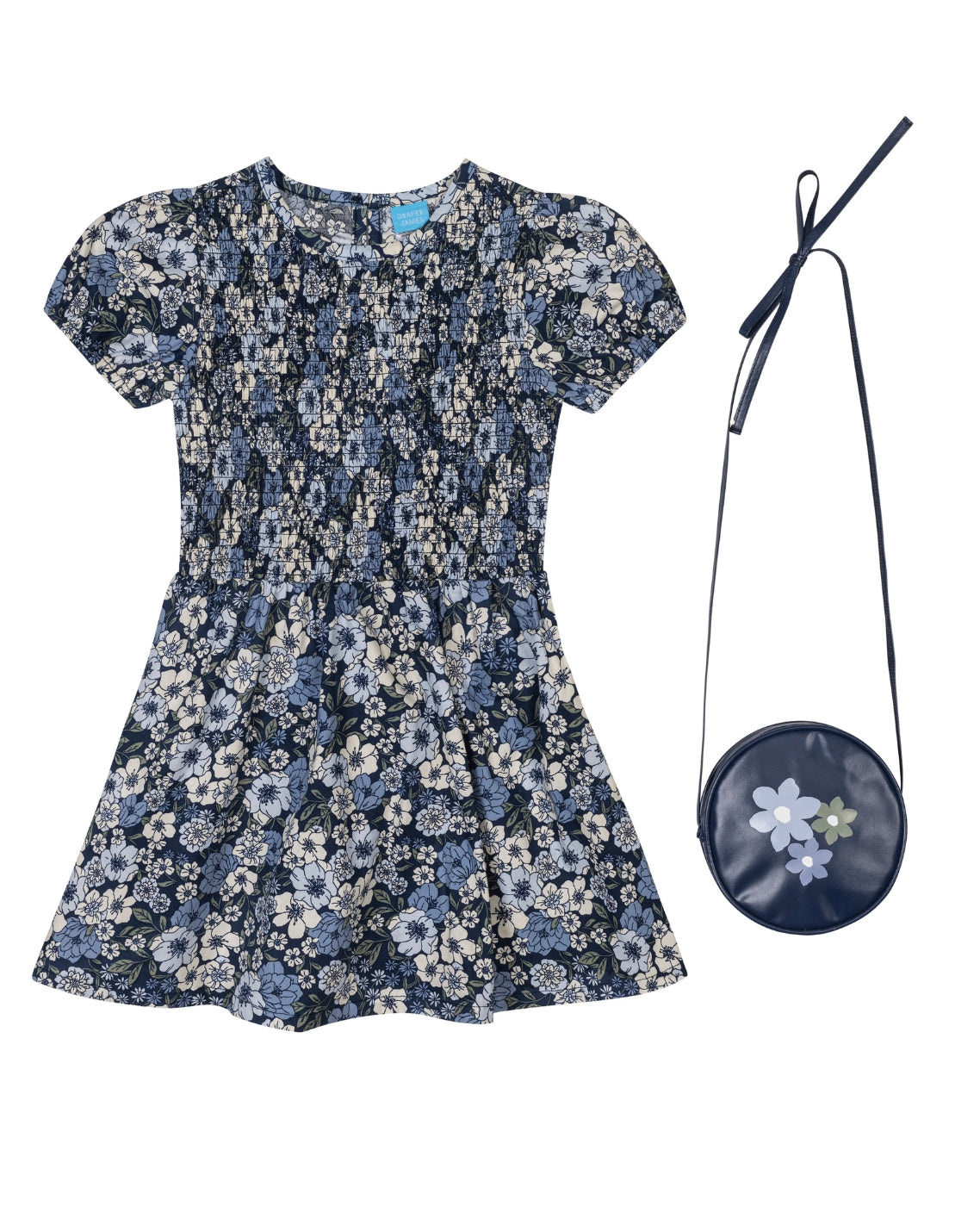 Girls' Short-Sleeve Floral Dress And Purse Set