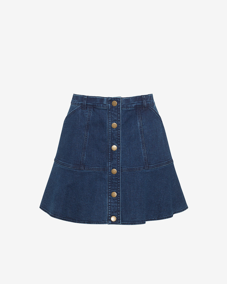 Button Front Denim Skirt