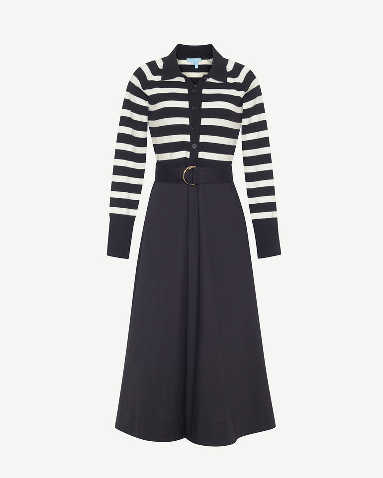 Darcy Mixed Media Dress in Black Stripe