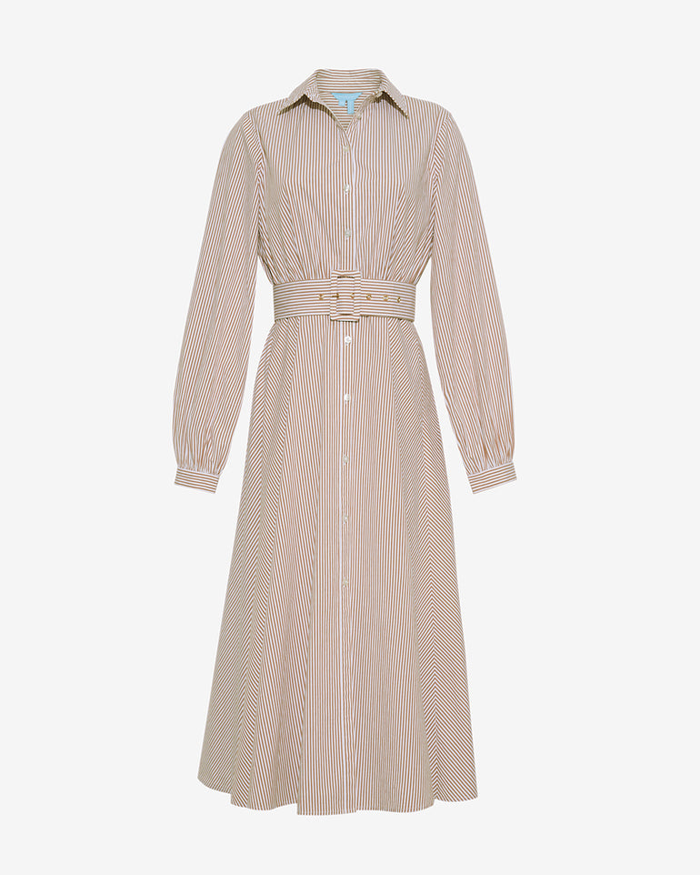 Eliza Midi Shirtdress in Rust Stripe