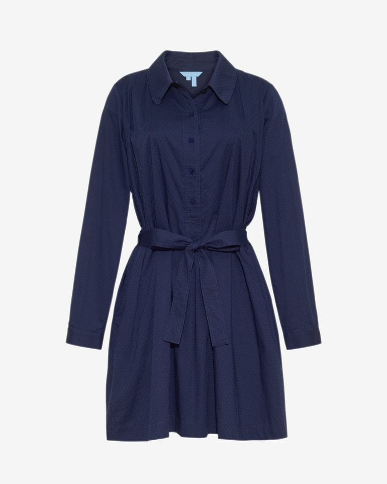 Ellie Pleated Shirtdress in Cotton Dobby