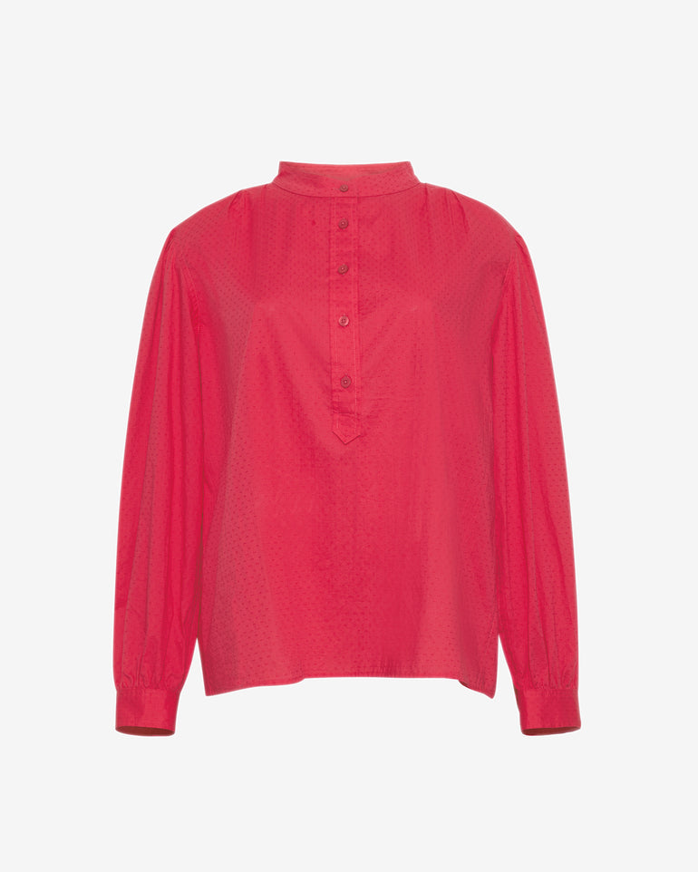 Pleated Button Down in Cotton Dobby in Love Potion