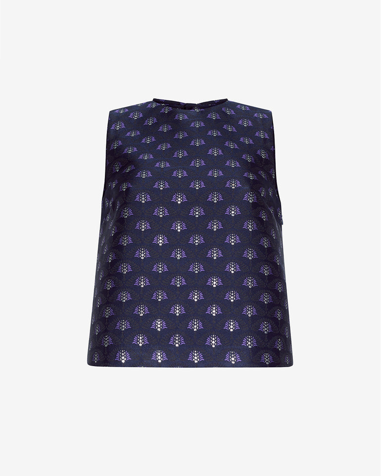 Sleeveless Top in Fan Floral Jacquard
