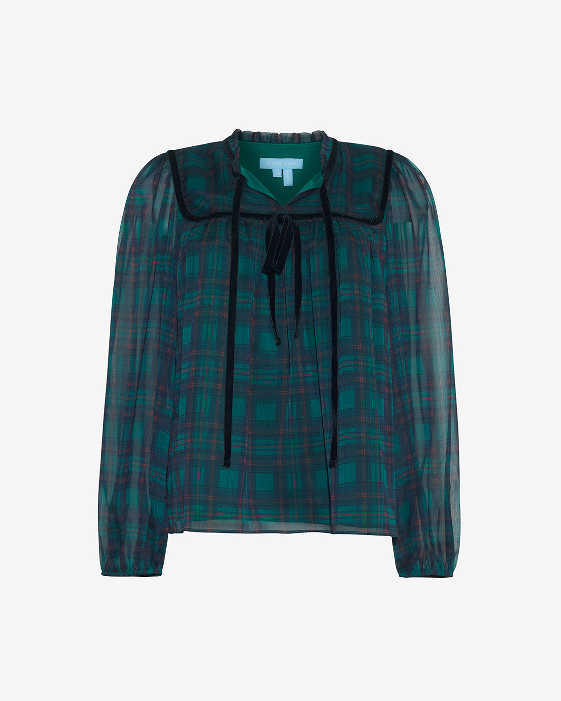 Bow Long-Sleeve Top in Evergreen Tartan