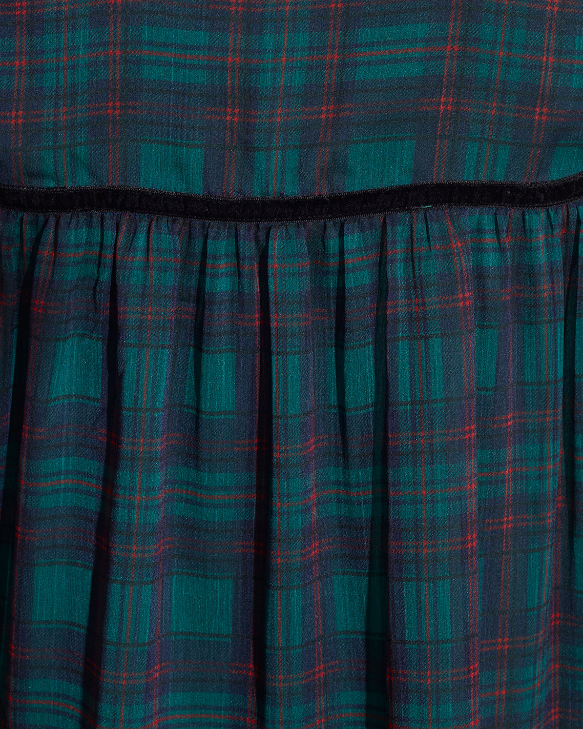 Bow Long-Sleeve Top in Evergreen Tartan