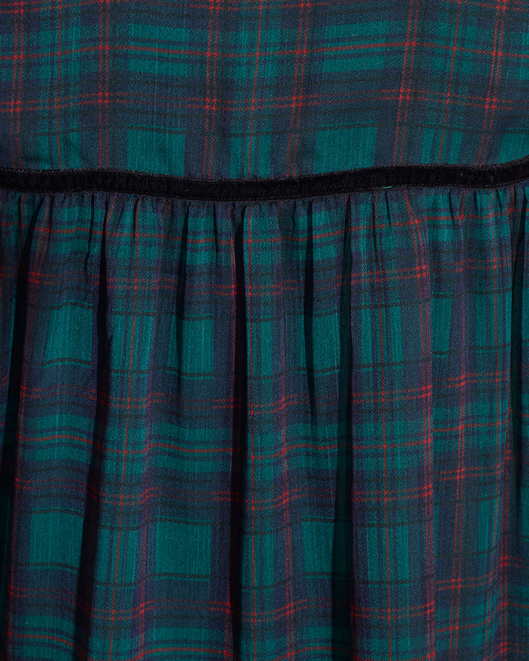 Bow Long-Sleeve Top in Evergreen Tartan