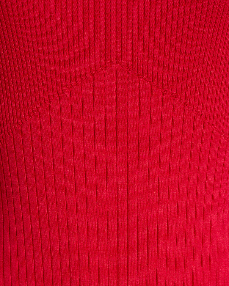 Lennox Mockneck Ribbed Knit Dress in Red
