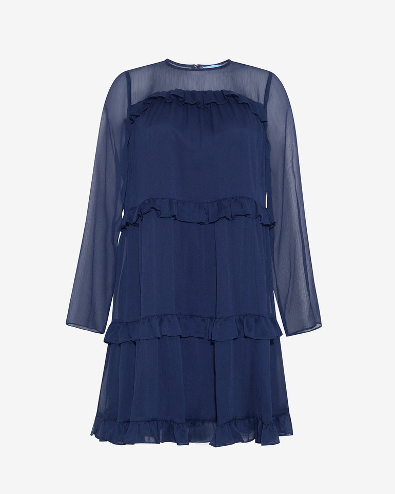 Frannie Ruffle Mini Dress in Baritone Blue