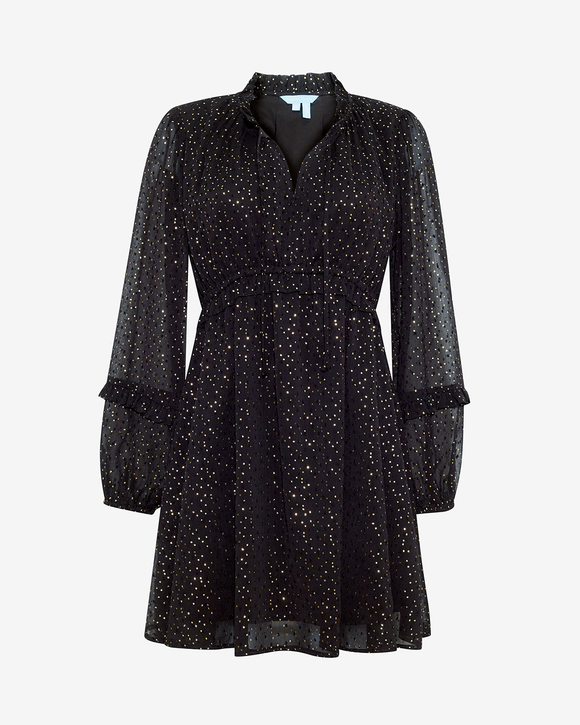 Leah Long-Sleeve Mini Dress in Foil Dot