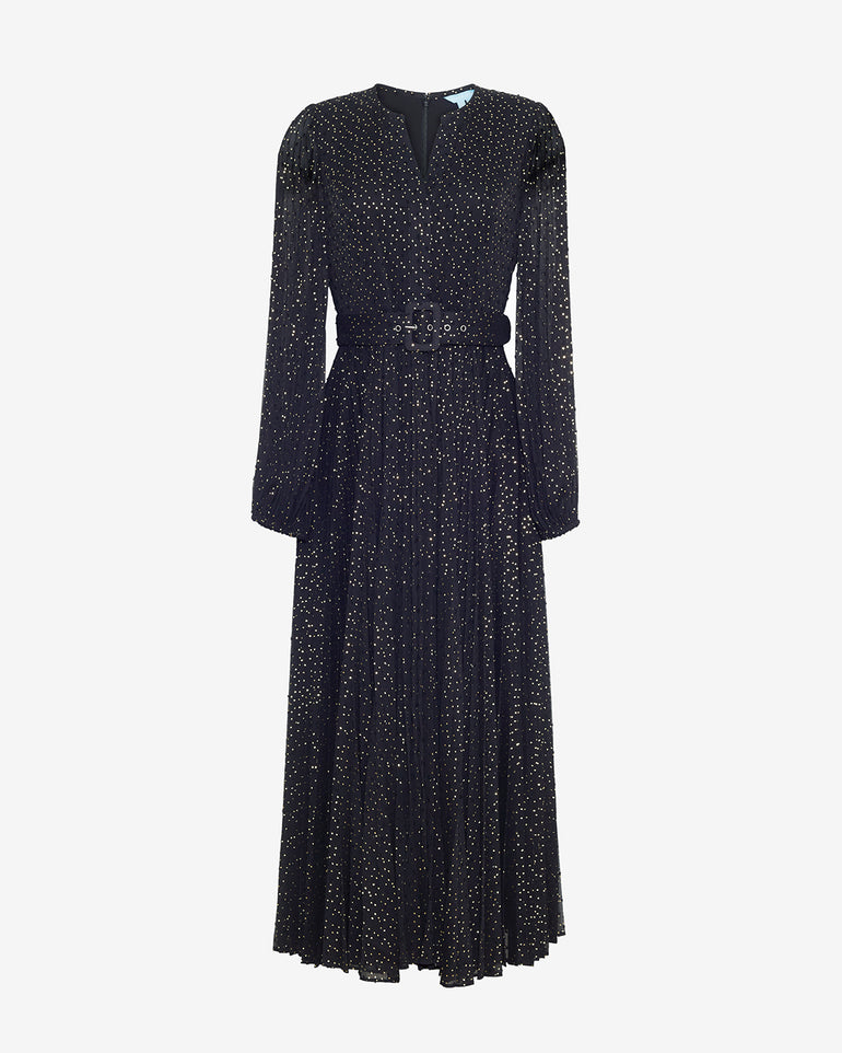 Maybelle Belted Midi Dress in Foil Dot