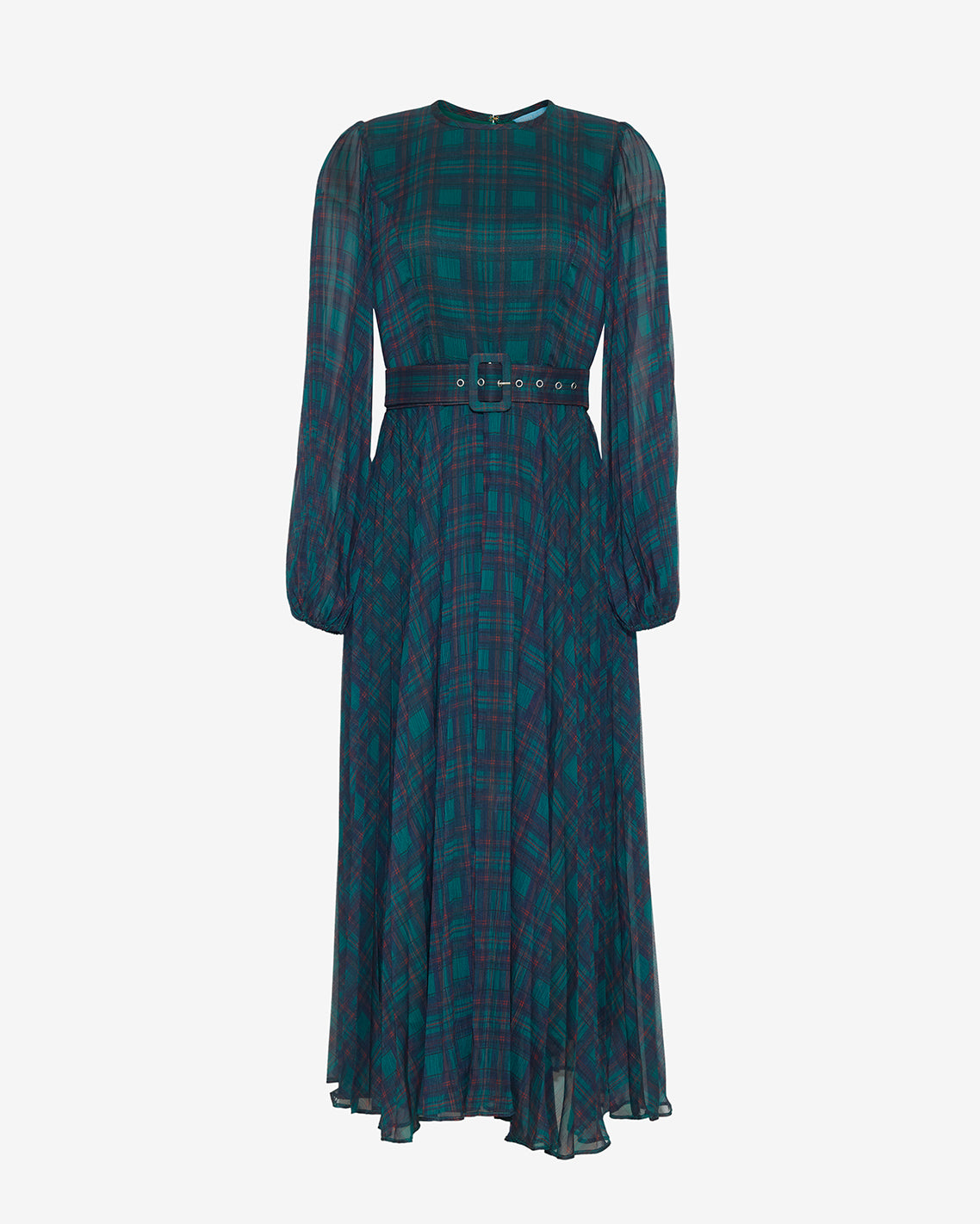 Maybelle Belted Midi Dress in Evergreen Tartan