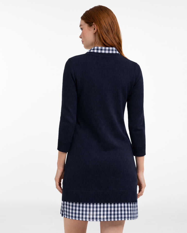 Wool and Cotton Combo Sweaterdress in Navy