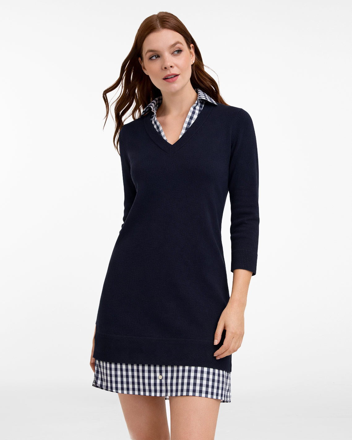 Wool and Cotton Combo Sweaterdress in Navy