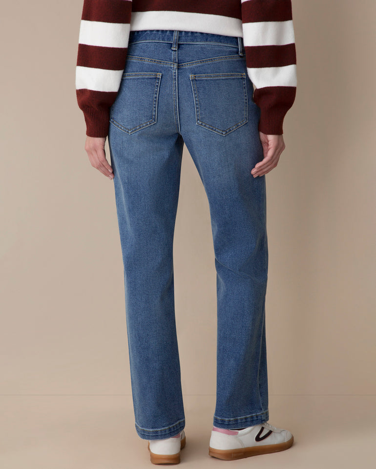 Mid Rise Straight Belted Jean in Medium Wash