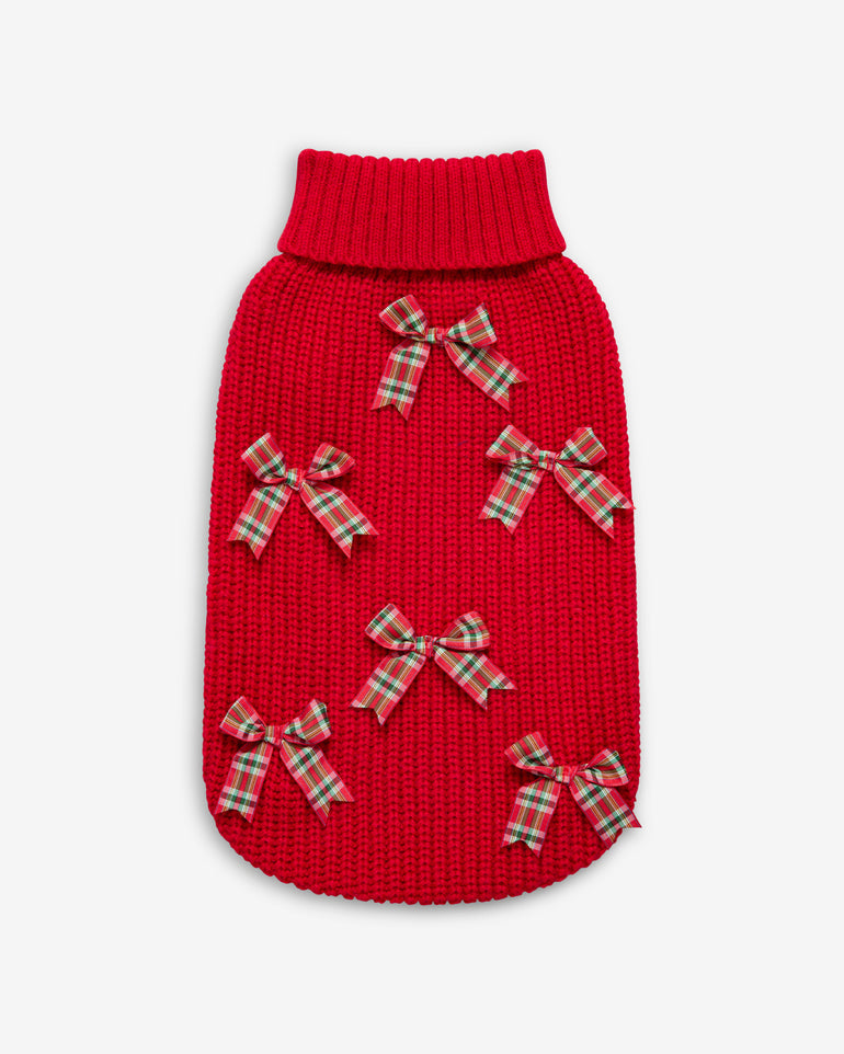 Red Cable Knit Bow Sweater