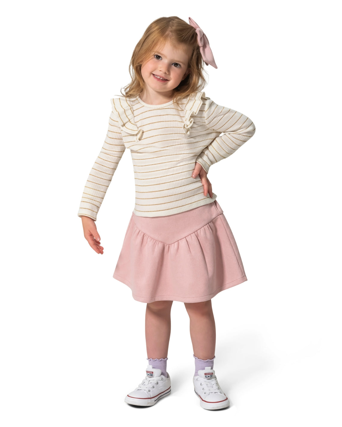 Girls' Long-Sleeve Top, Skirt And Bow Set